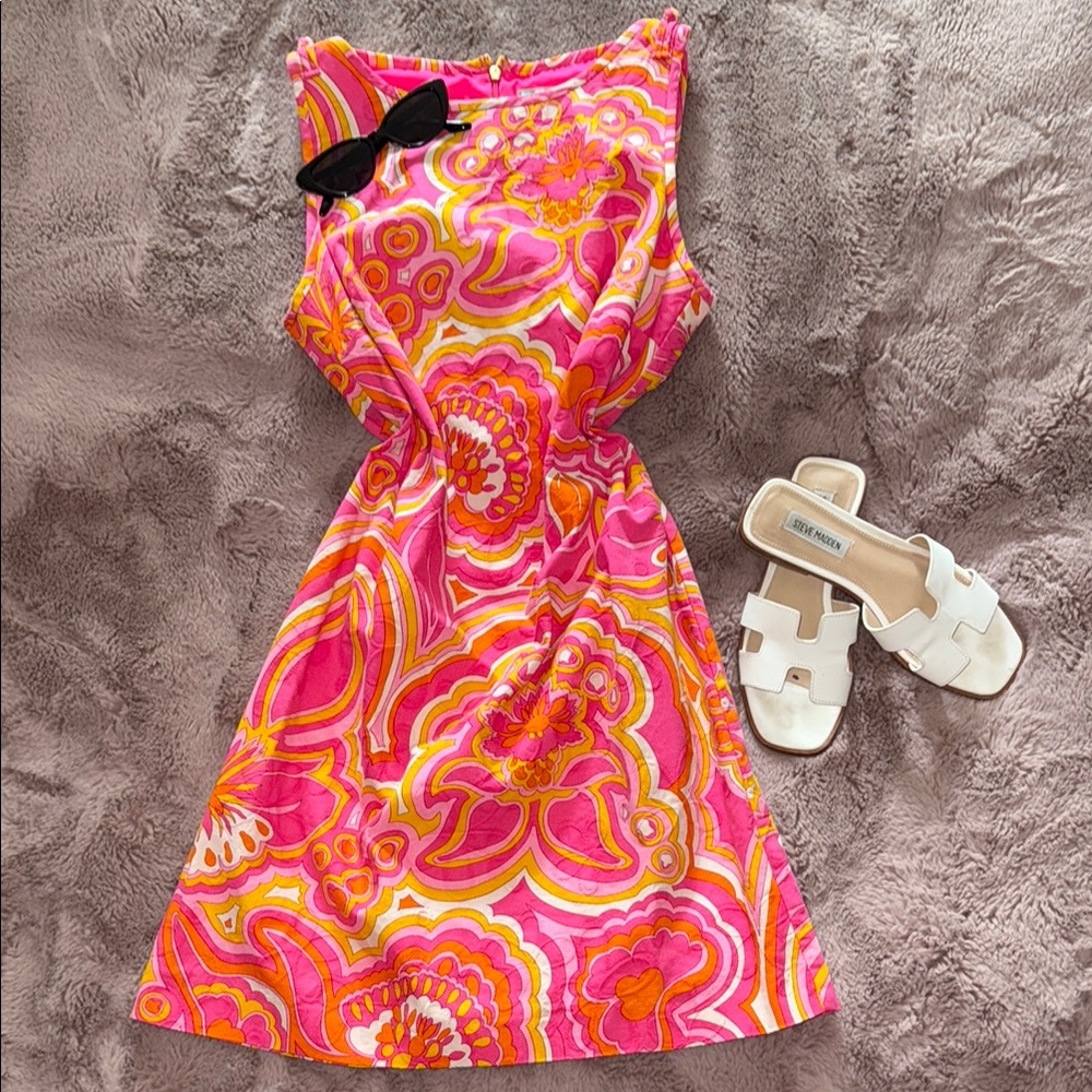 Vibrant Trina Turk Pink and Orange Patterned Dress